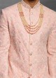 Thread Embroidered Sherwani In Peach Color